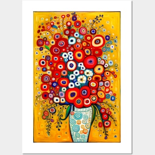 Cute Abstract Flowers in a Blue and White Vase Still Life Painting Posters and Art